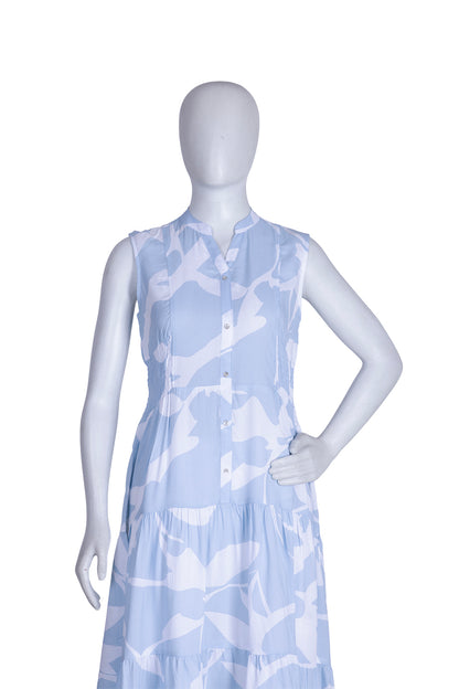 Blue Rayon Printed Frock Kurti