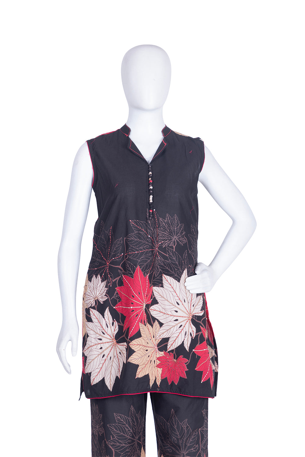 Black Cotton Kurti Straight Plazo 2 Pieces Set