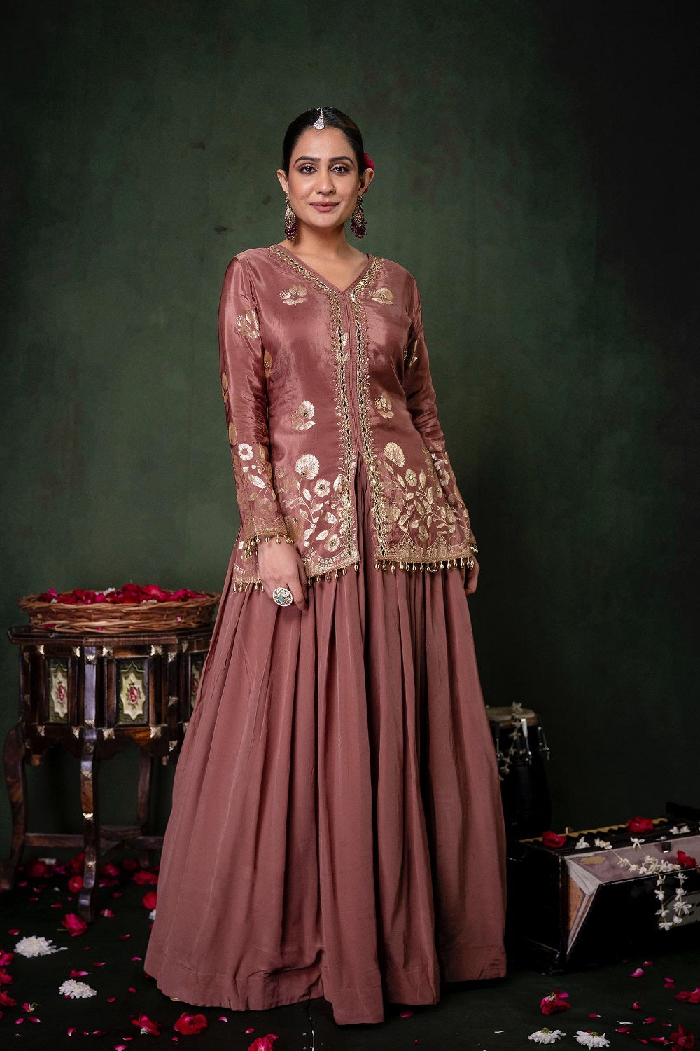 Copper Chinon Partyqueen Kurti Skirt 3 Pieces Set