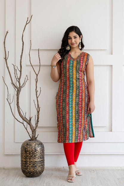 Multi Color Rayon Straight Cut Kurti