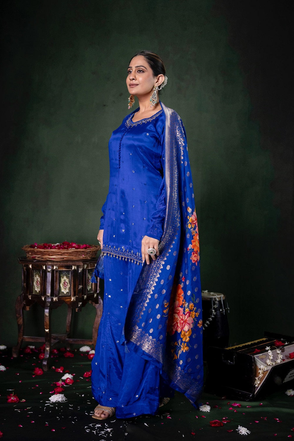Royal Blue Chinon Garara Kurti 3 Pieces Set