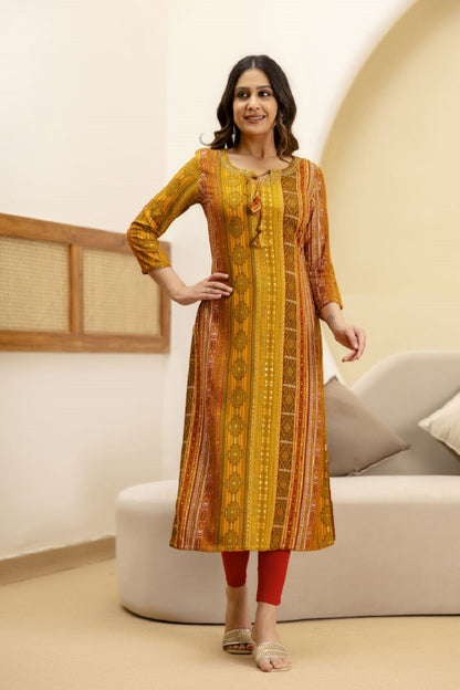 Musterd Rayon Printed Straight Kurti