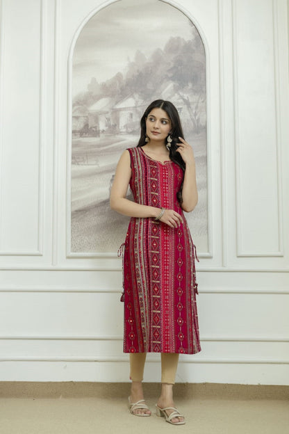 Maroon Rayon Handwork Straight Cut Kurti