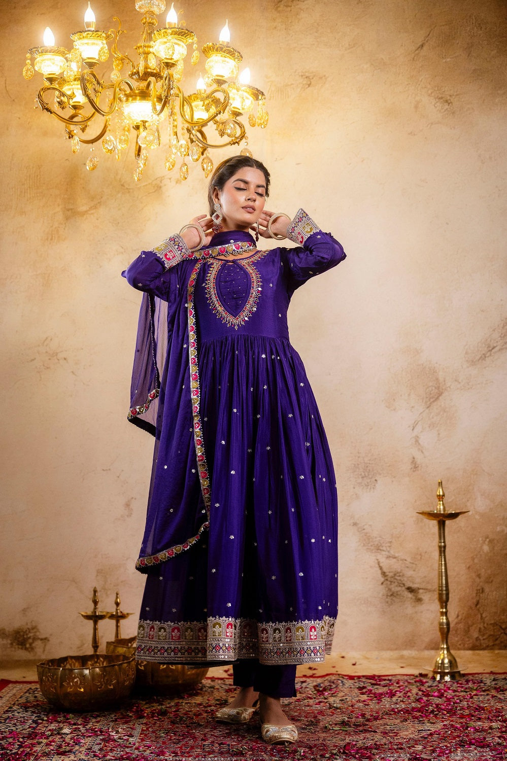 Violet Chinon Partyqeen Kurti 3 Pieces Set