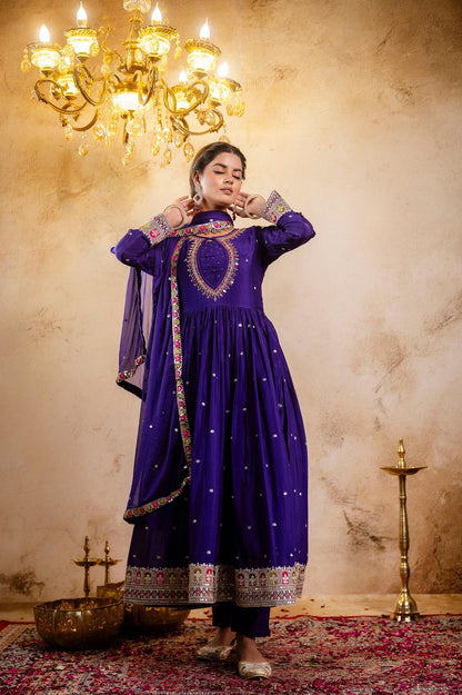 Violet Chinon Partyqeen Kurti 3 Pieces Set