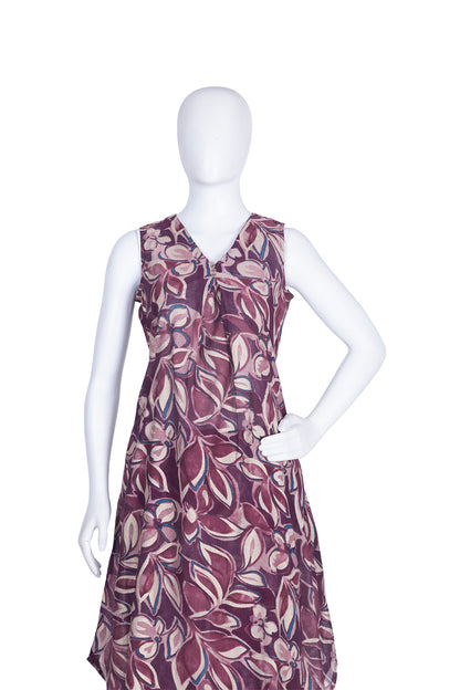 Wine Rayon Printed Kurti Plazo Set