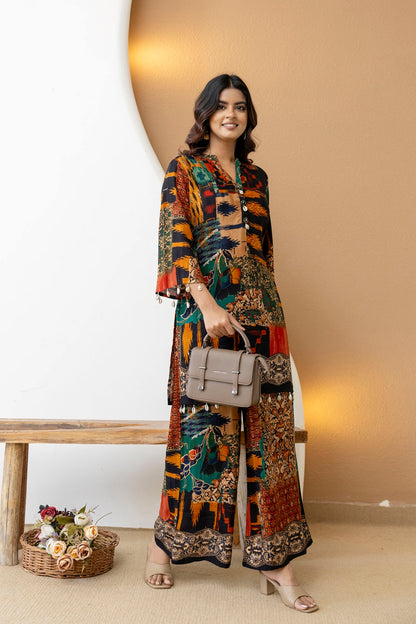 Black Rayon Kurti Plazo 2 Pieces Set