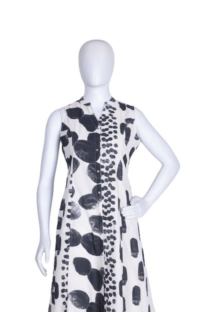 Black Cotton Print Aline Kurti