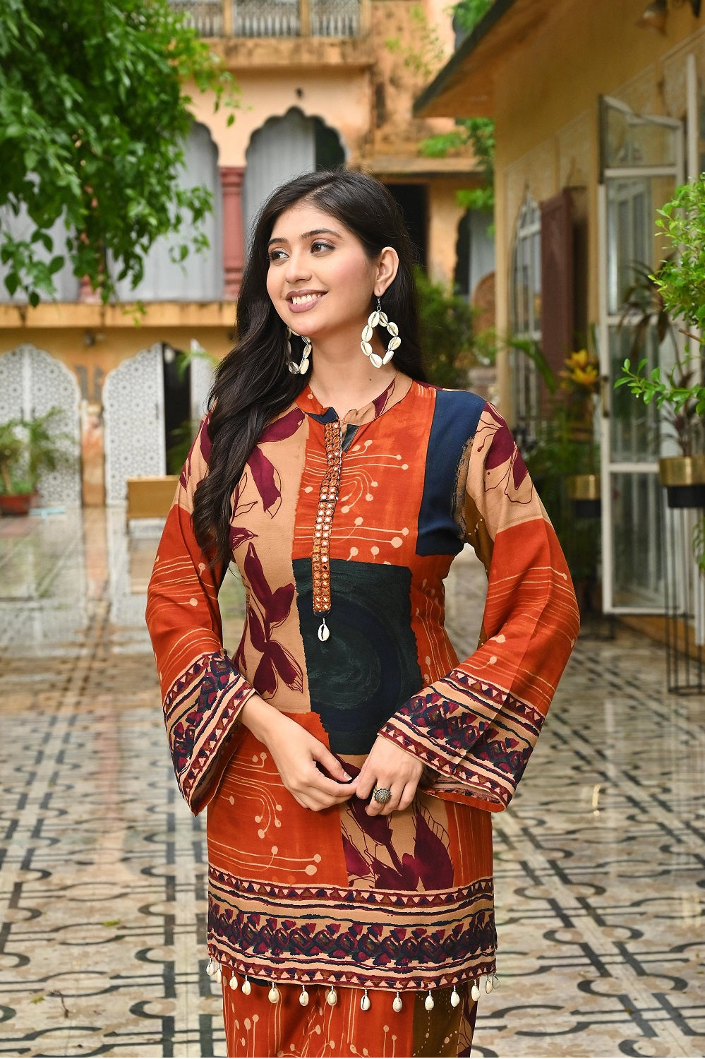 Brown Rayon Kurti Plazo 2 Pieces Set