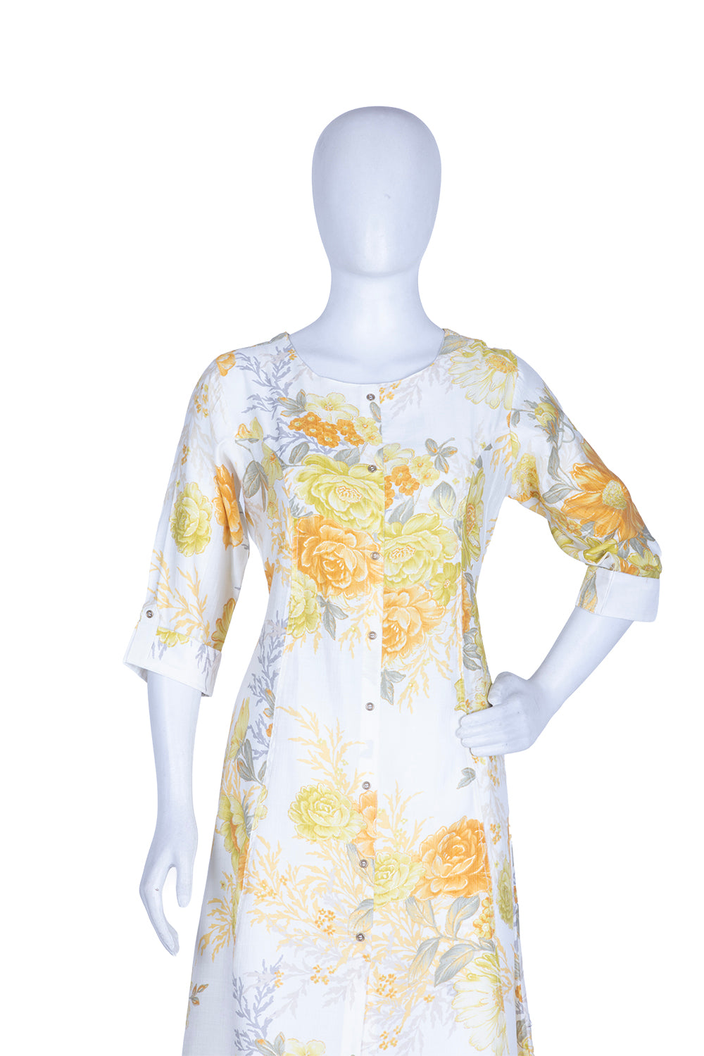 Yellow Rayon Printed Aline Kurti