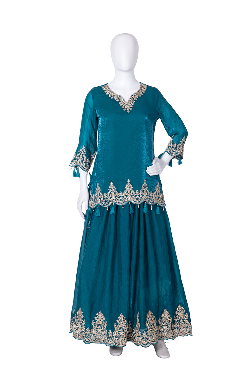 Rama Green Fendi Skirt Kurti 3 Pieces Set