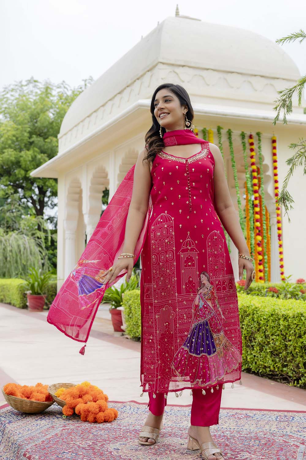Rani Pink Chinon Kurti Pant