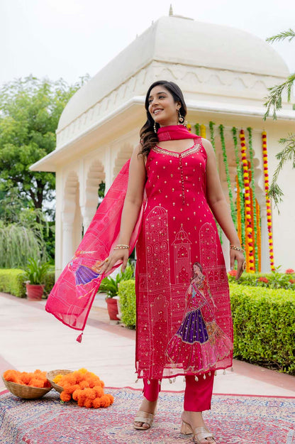 Rani Pink Chinon Kurti Pant