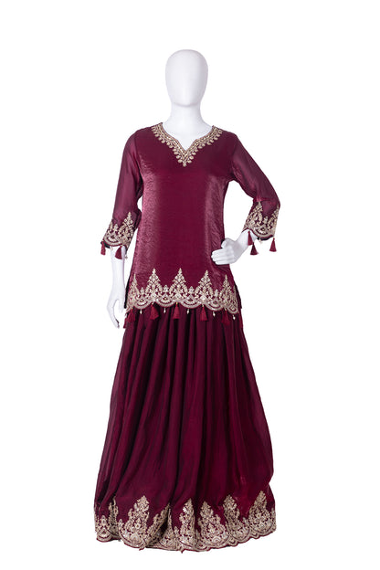 M Pink Fandy Skirt Kurti 3 Pieces Set