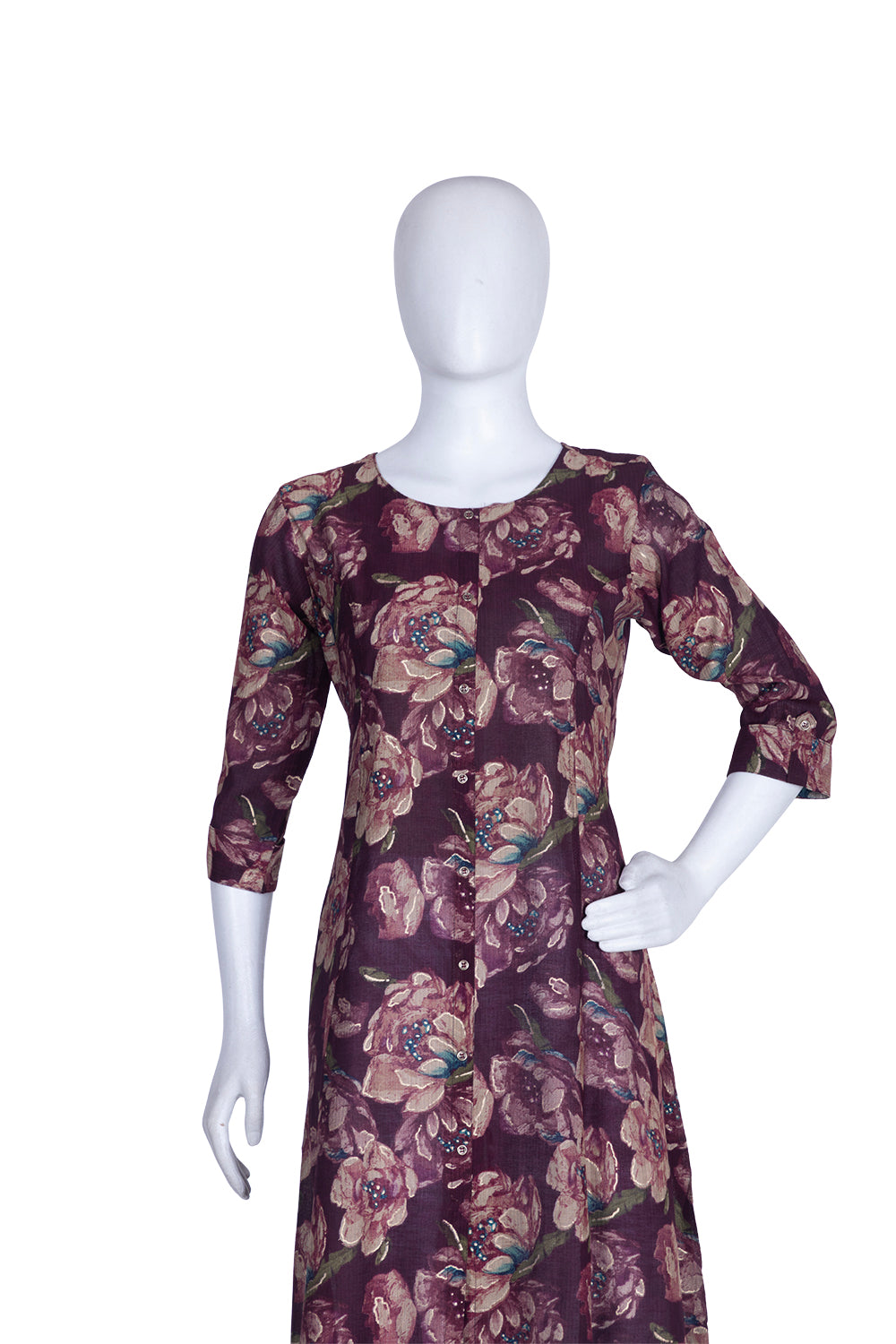 Wine Rayon A-Line Printed Kurti