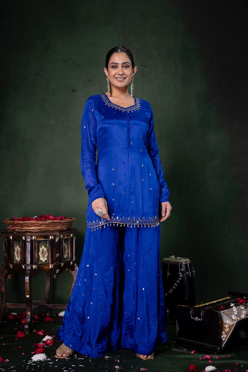 Royal Blue Chinon Garara Kurti 3 Pieces Set