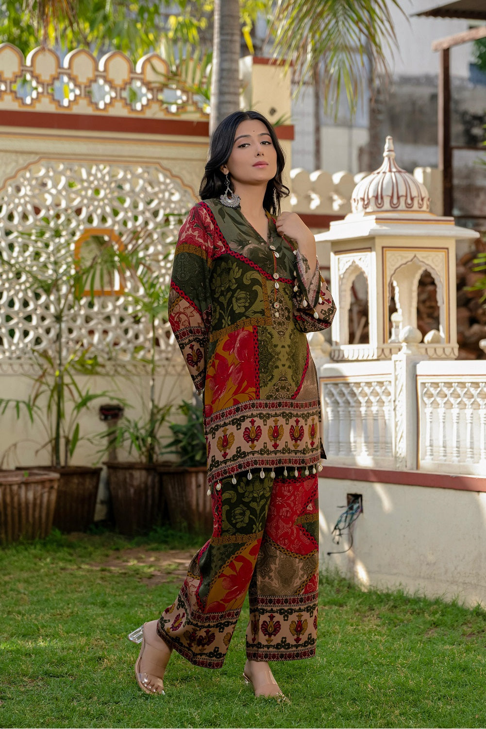 Mehndi Green Rayon Kurti 2 Pieces Set