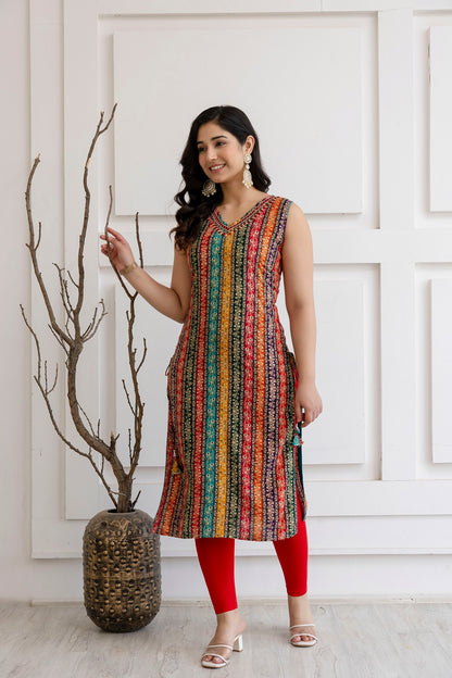 Multi Color Rayon Straight Cut Kurti