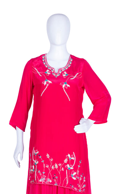 Rani Pink Chinon Garara Kurti 3 Pieces Set
