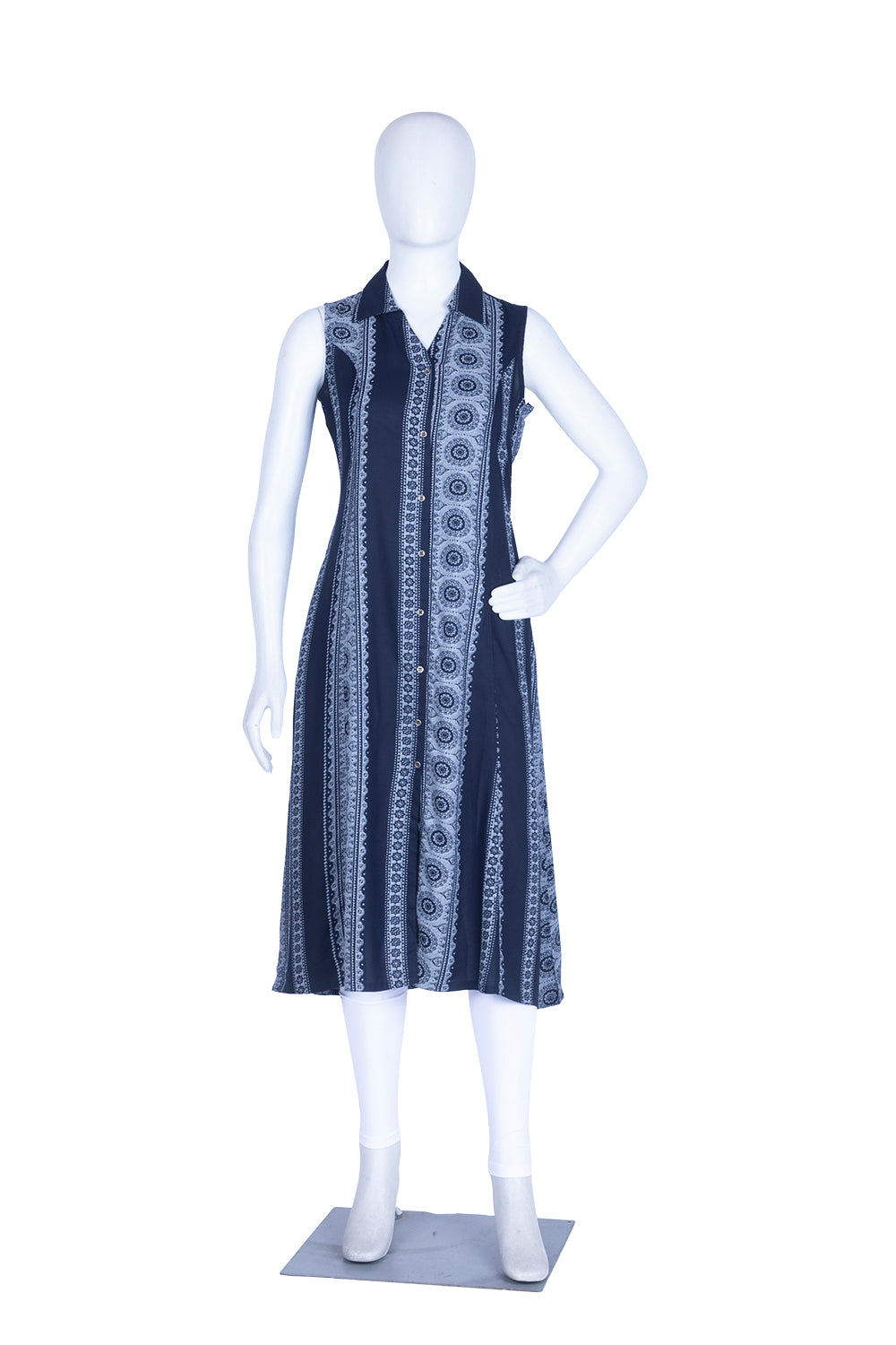 Navy Blue Rayon Printed Aline Kurti
