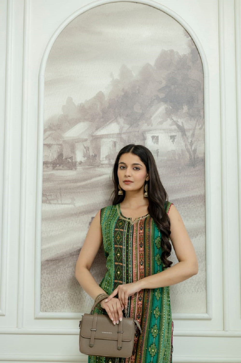 Green Rayon Handwork Straight Cut Kurti