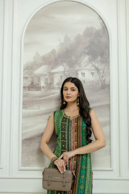 Green Rayon Handwork Straight Cut Kurti