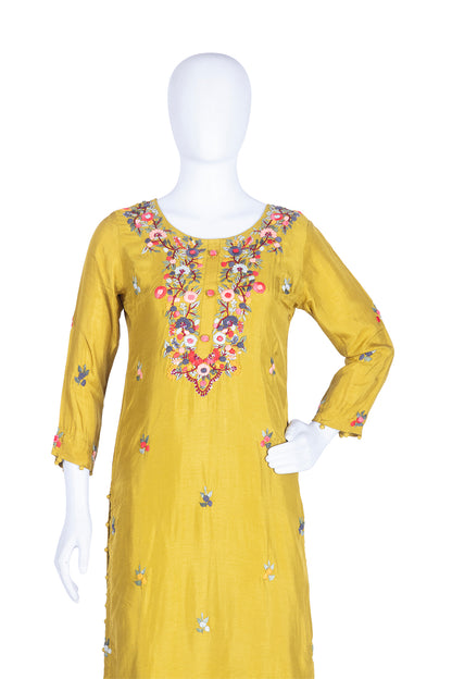 Mahendi Green Silk Embroidered Kurti 3 Pieces Set