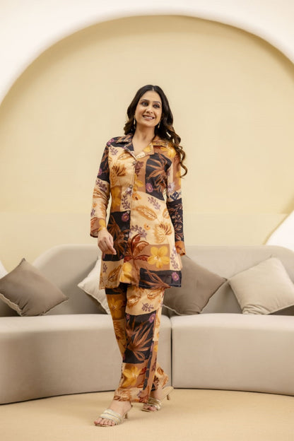 Buff Chinon Printed Kurti 2 Pieces Set