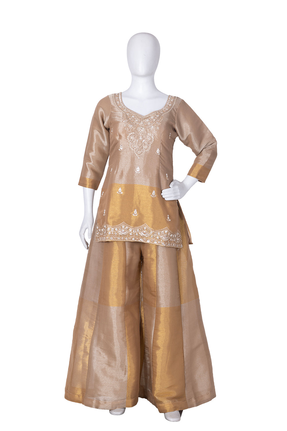 Gold Tissue Kurti Garara 3 Pieces Set