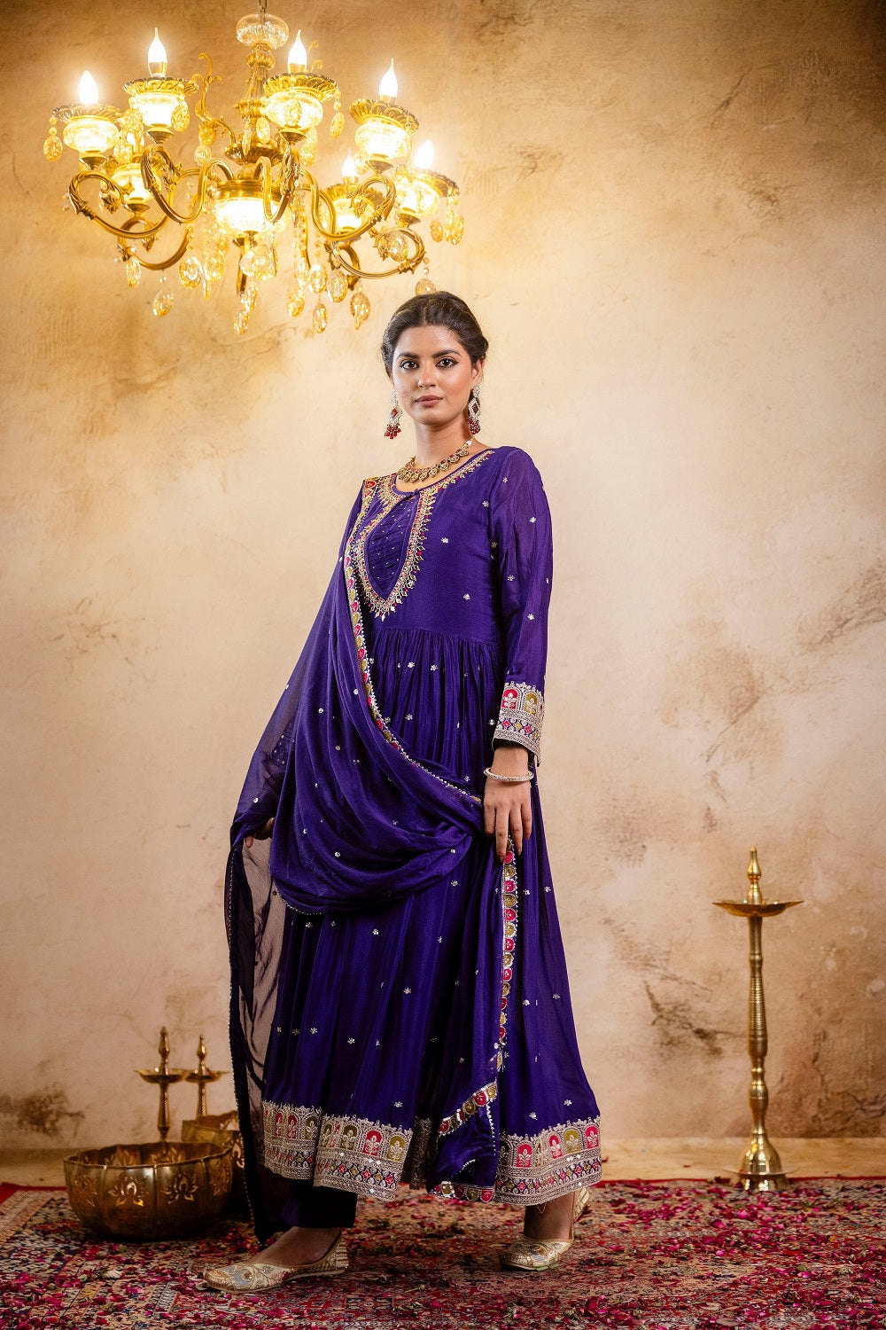 Violet Chinon Partyqeen Kurti 3 Pieces Set