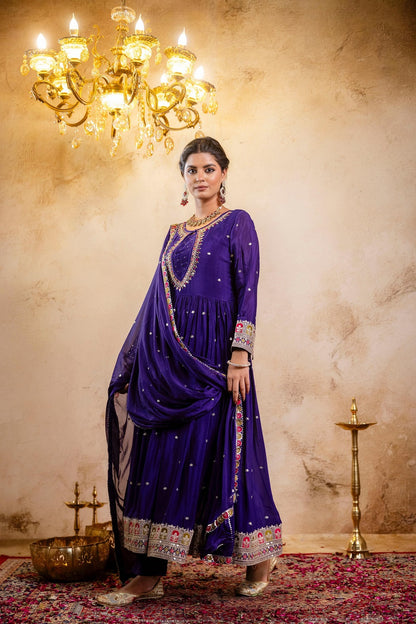 Violet Chinon Partyqeen Kurti 3 Pieces Set