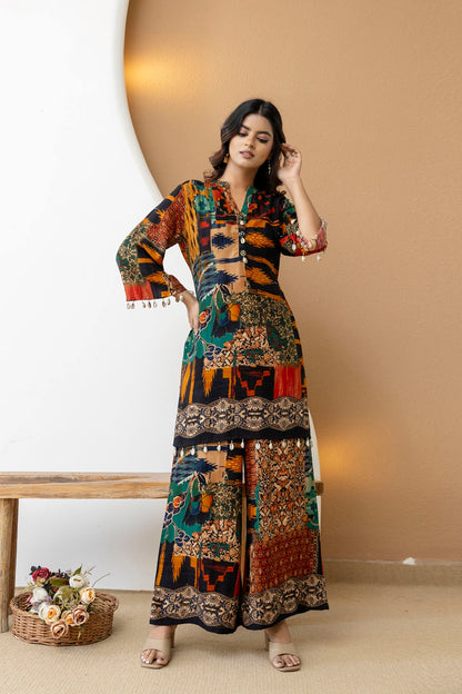 Black Rayon Kurti Plazo 2 Pieces Set