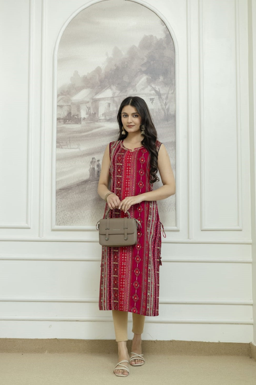 Maroon Rayon Handwork Straight Cut Kurti