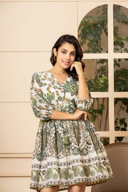 KAIRA MEHENDI GREEN KURTI SHORT FROCK WITH BELT