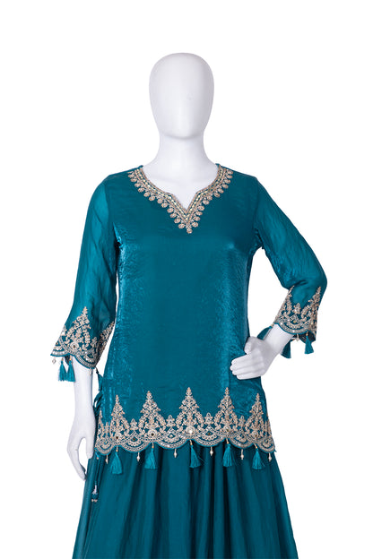 Rama Green Fendi Skirt Kurti 3 Pieces Set