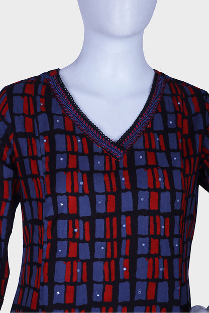 Black Printed Rayon Frock Kurti
