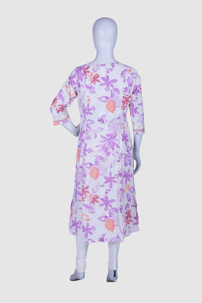 Purple Cotton A-line Kurti