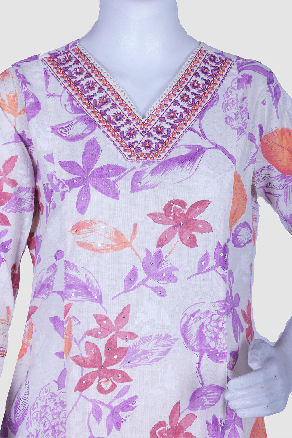 Purple Cotton A-line Kurti