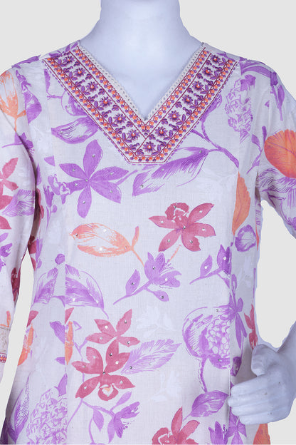 Purple Cotton A-line Kurti