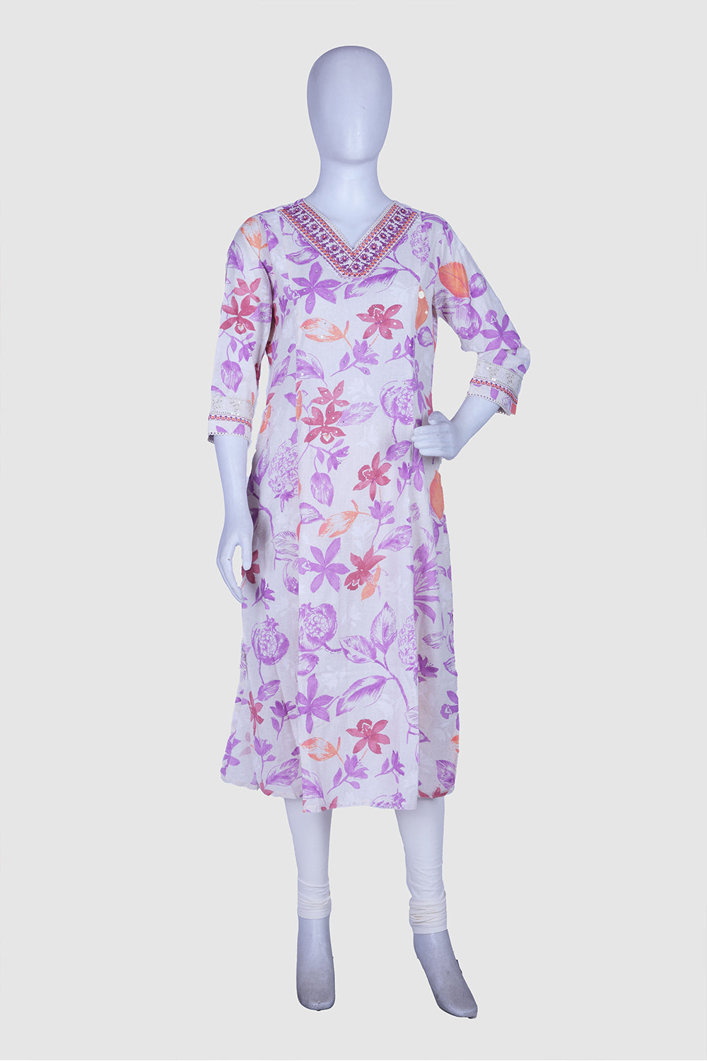Purple Cotton A-line Kurti
