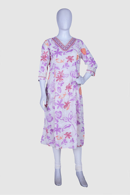 Purple Cotton A-line Kurti