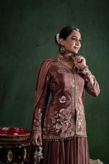 Copper Chinon Partyqueen Kurti Skirt 3 Pieces Set