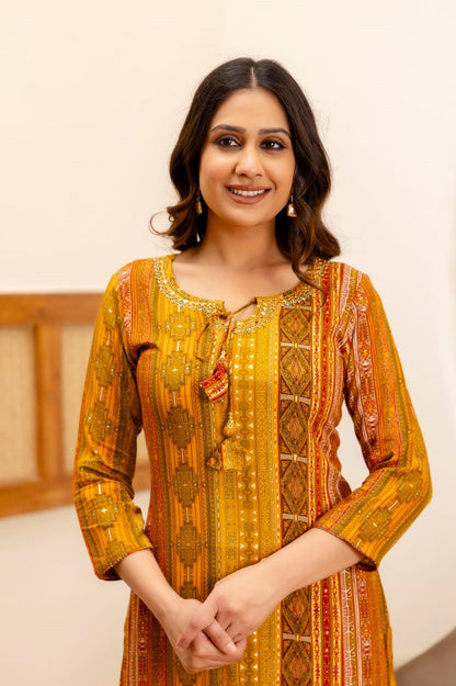 Musterd Rayon Printed Straight Kurti