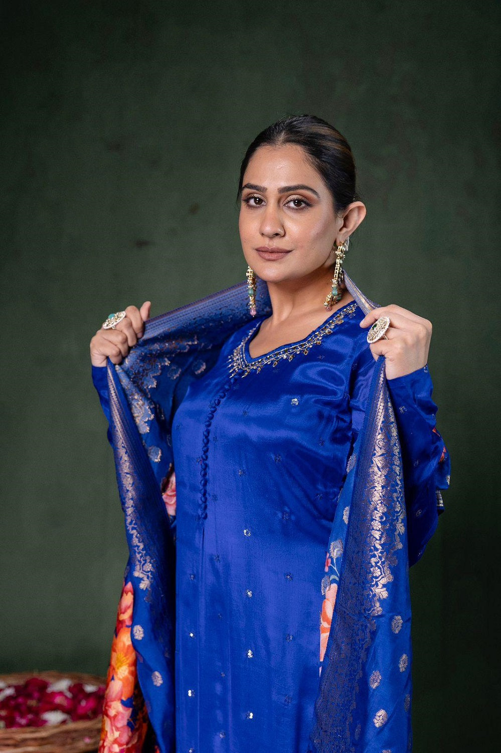 Royal Blue Chinon Garara Kurti 3 Pieces Set