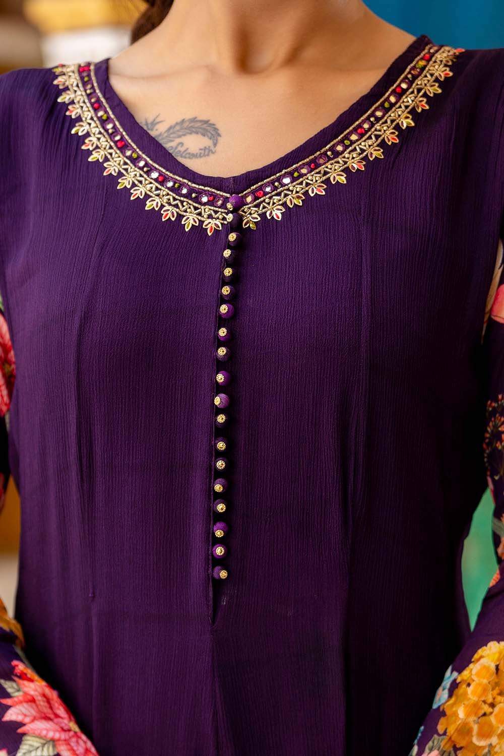 KAIRA BRINJAL KURTI DHOTI DUPATTA SET