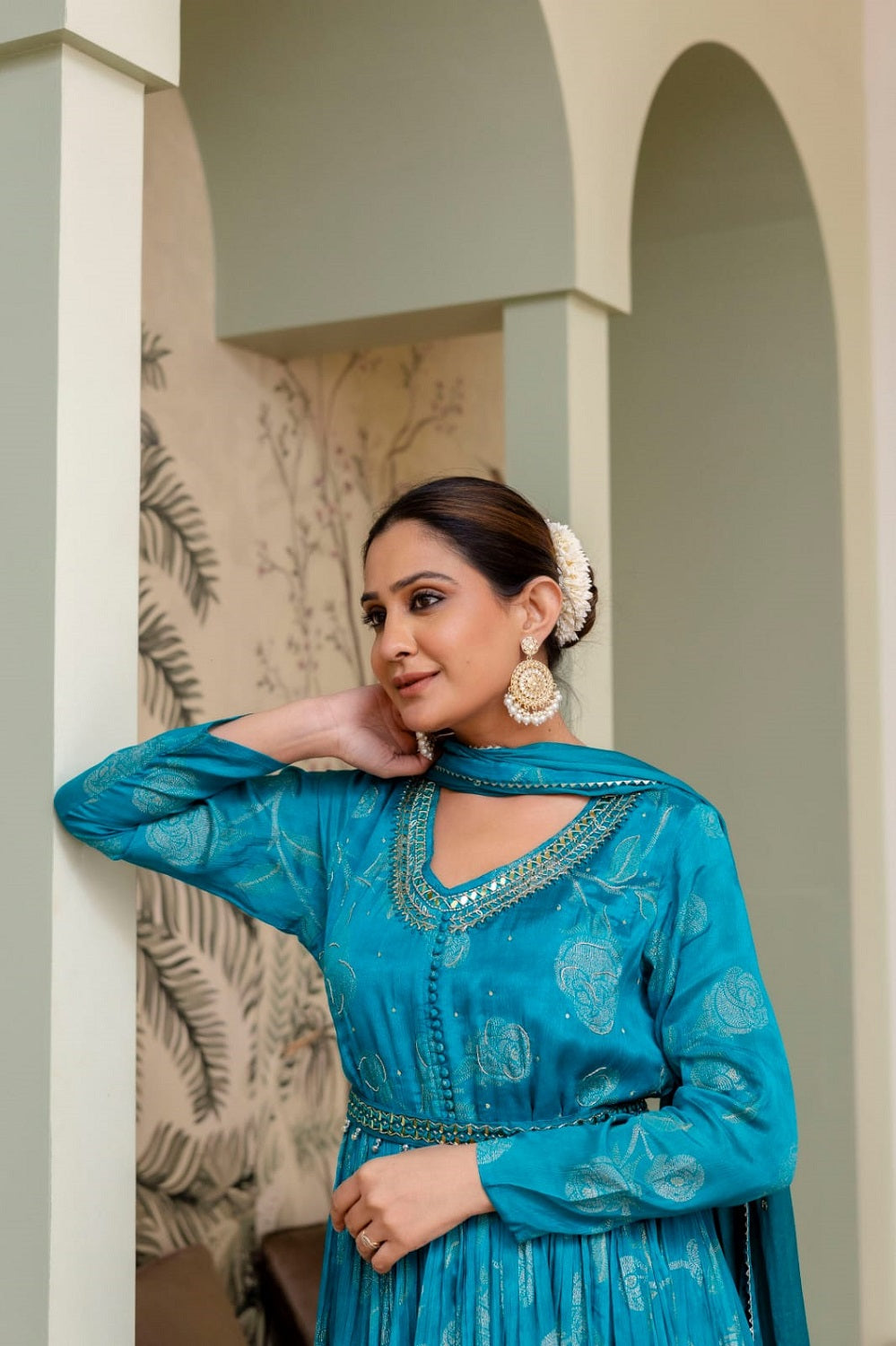 Rama Green Frock Kurti 3 Pieces Set