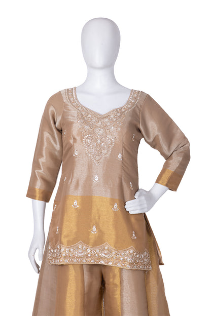 Gold Tissue Kurti Garara 3 Pieces Set