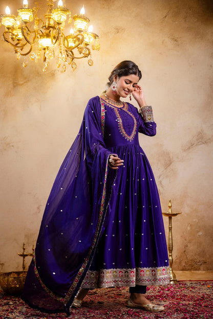 Violet Chinon Partyqeen Kurti 3 Pieces Set