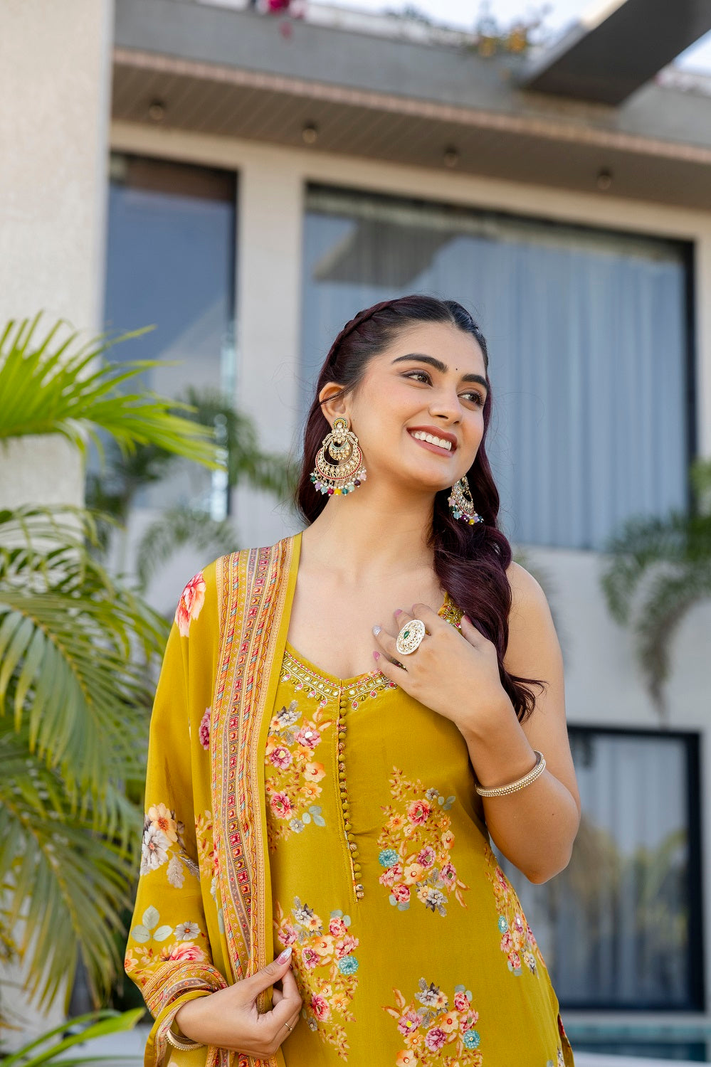 M Green Crepe Sharara Kurti 3 Pieces Set