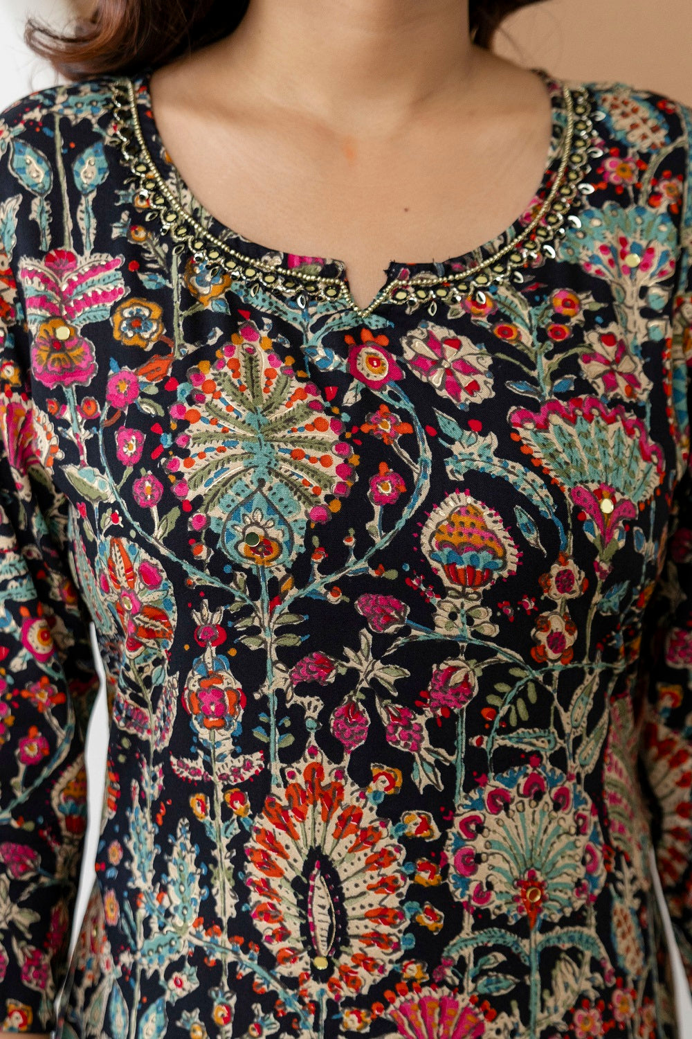 Black Rayon Straight cut kurti